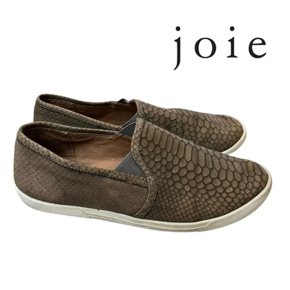Joie Kidmore Embossed Taupe Suede Leather Croc Women's Slip-on Sneakers 37.5